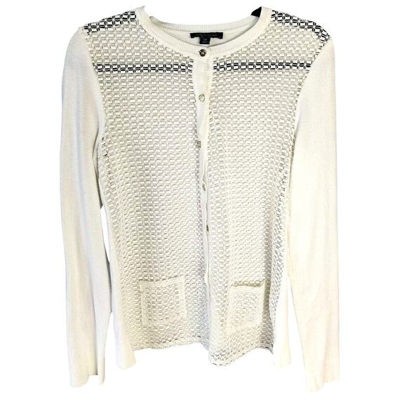 Tommy Hilfiger White Cardigan Sweater Size S Y2K Open Weave Crochet Button Front - Picture 3 of 11
